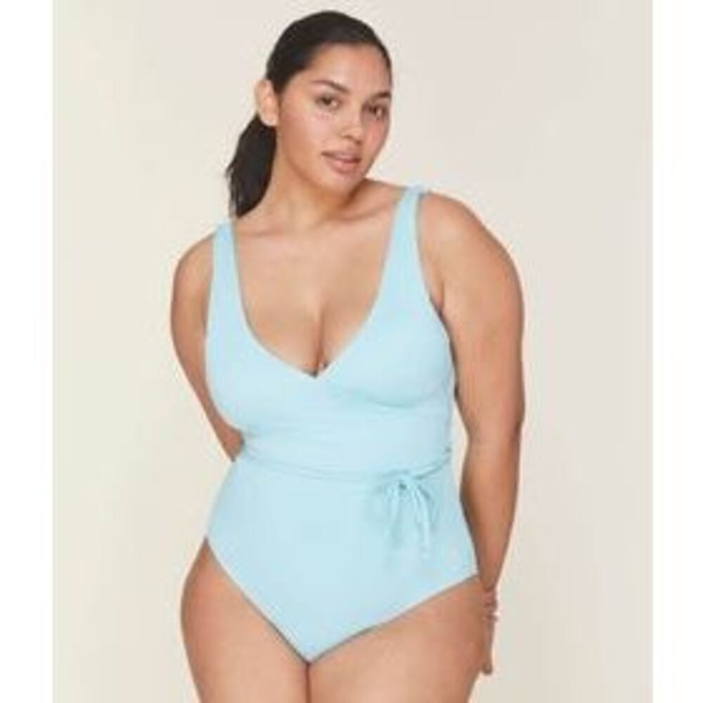 Andie - The Belmar one peice.  Light Blue One-Piece Swimsuit with Waist Tie